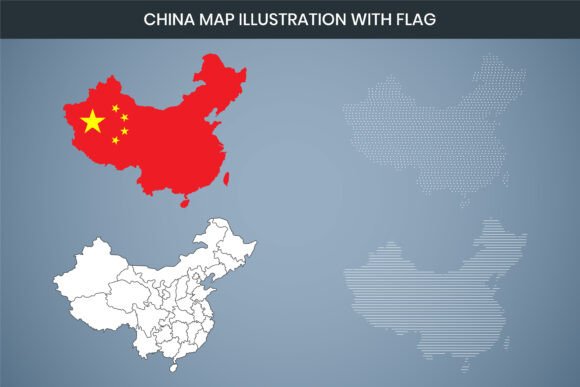 China Map Illustration with Flag: A Versatile Design Asset for Modern Projects