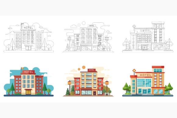 Hotel Building: Elevate Your Visual Identity with AI-Powered EPS Illustrations