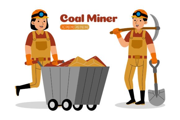 Man and Woman Coal Miner Profession Vector Illustrations: A Practical Resource for Versatile Design Work