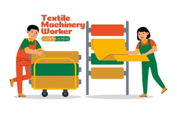 Man and Woman Textile Machinery Worker: Vector Art for Professionals