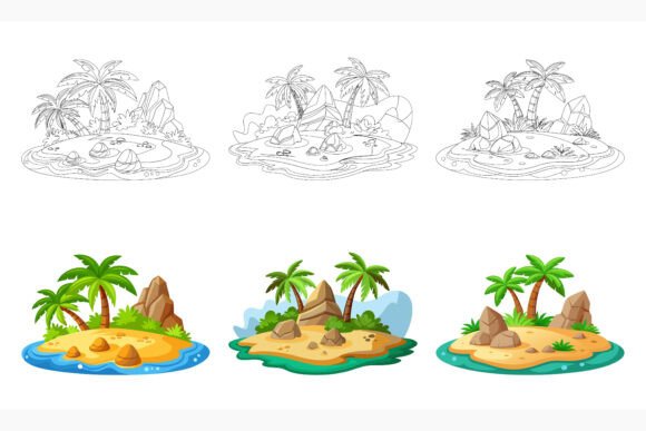 Ocean Island Cartoon: A Versatile Illustration Set for Modern Design Workflows