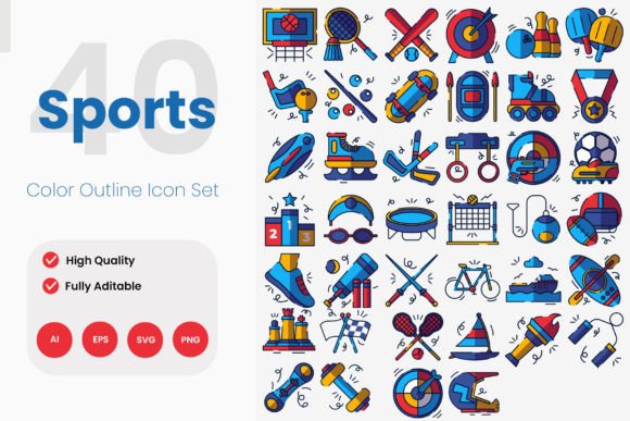 Sports Outline Icon Set: A Versatile Design Resource