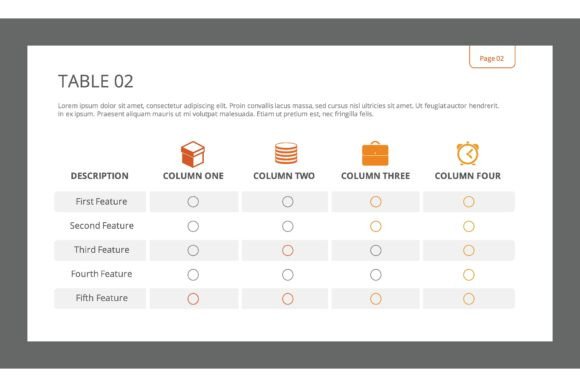 Unlock Clarity with an Editable Template of Table Consisting of Four Structured Columns and Infographic Icons